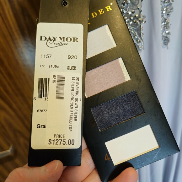 Daymor Couture Evening Gown Silver prom Dress size 14 - Picture 4 of 11